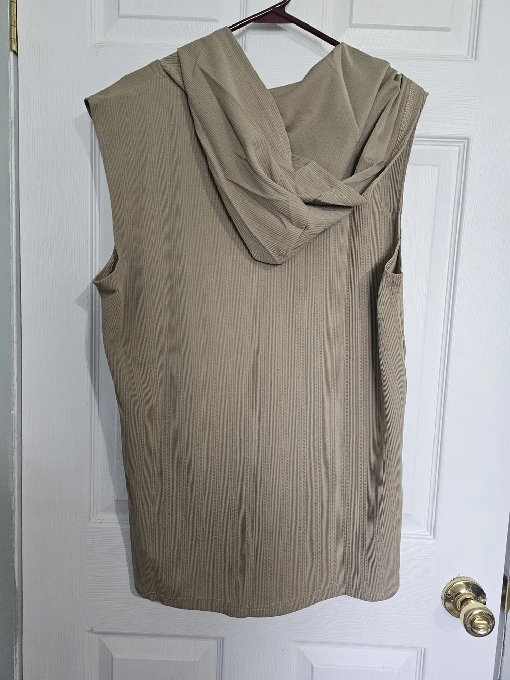 Xl Sleeveless Lace-Up Hooded Tank Top in Beige